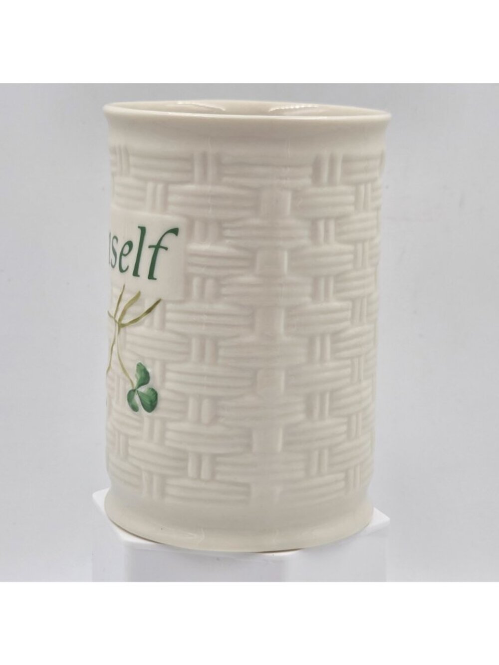 Belleek Pottery Shamrock Basketweave Himself Mug - Picture 2 of 7